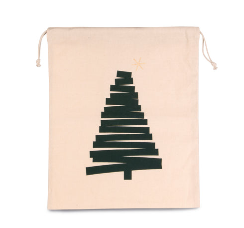 Cotton Bag With Christmas Tree Design And Drawcord Closure - KI0746