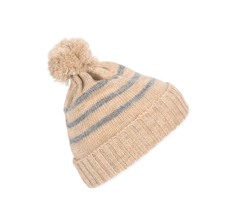 Knitted Striped Beanie In Recycled Yarn - KP556