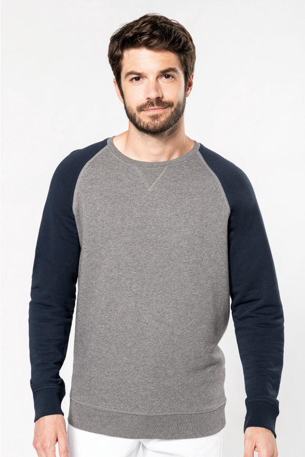 Men's Two-tone Organic Crew Neck Raglan Sleeve Sweatshirt - K491