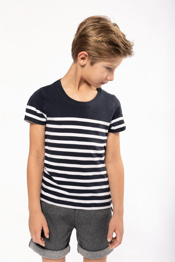Camiseta marinera de algodón orgánico con cuello redondo para niños - K3035